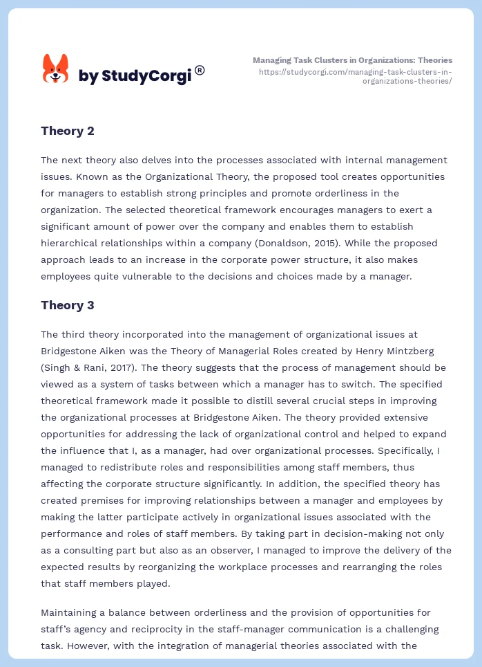 Managing Task Clusters in Organizations: Theories. Page 2