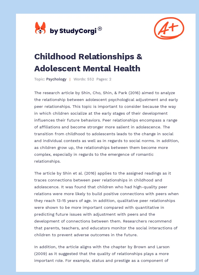 Childhood Relationships & Adolescent Mental Health. Page 1