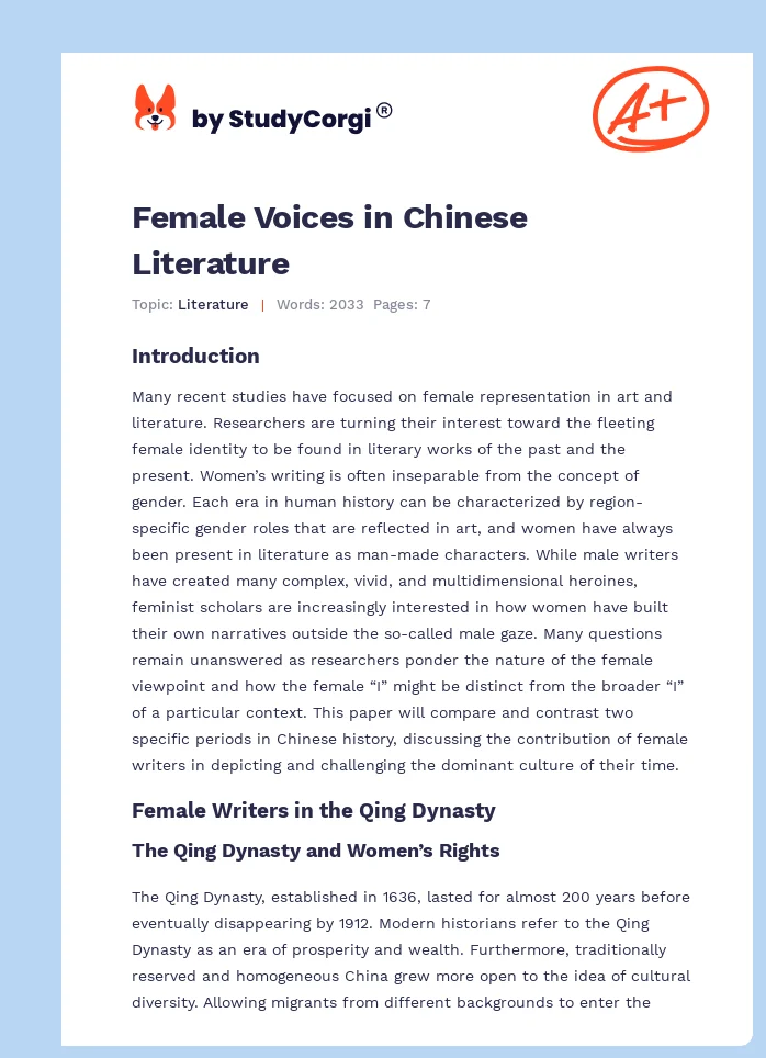 Female Voices in Chinese Literature. Page 1