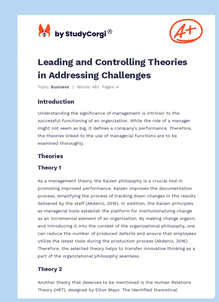Leading and Controlling Theories in Addressing Challenges. Page 1