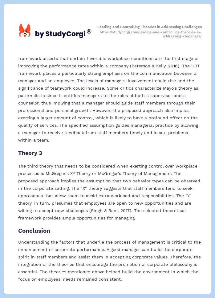 Leading and Controlling Theories in Addressing Challenges. Page 2