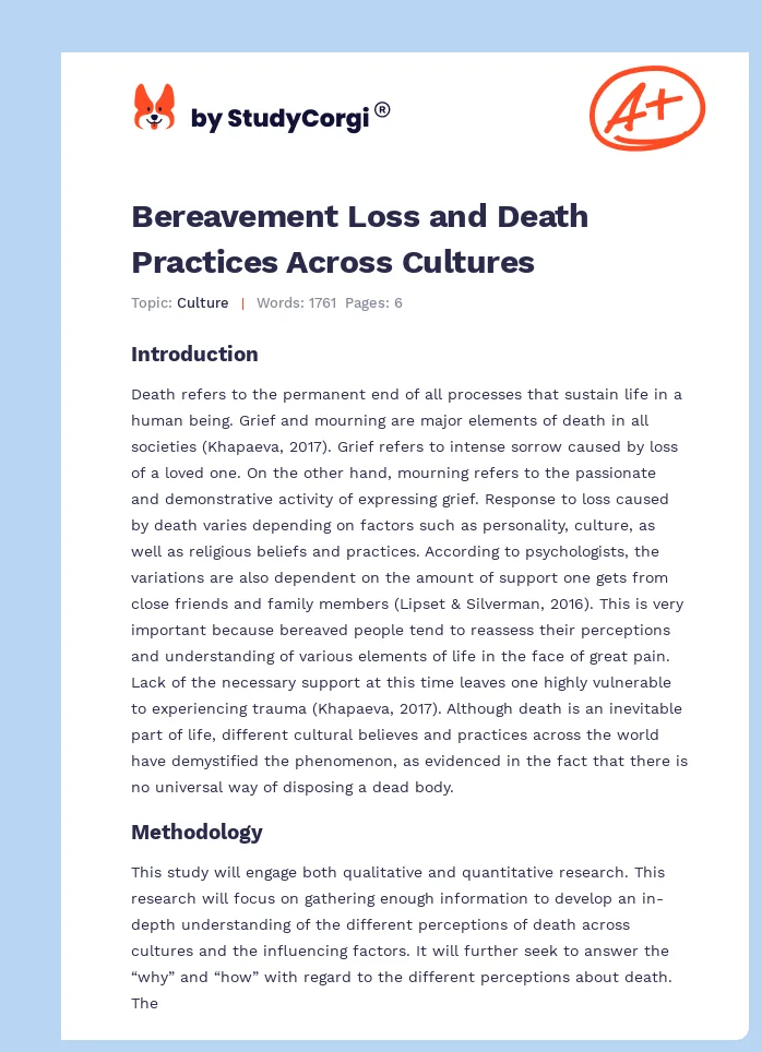 Bereavement Loss and Death Practices Across Cultures. Page 1