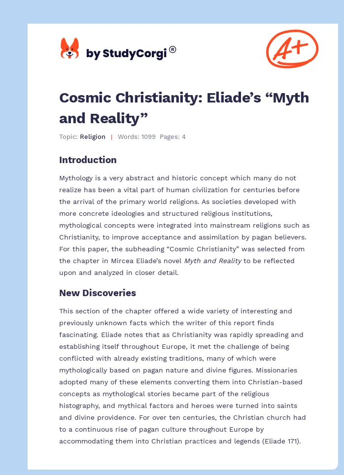 Cosmic Christianity: Eliade’s “Myth and Reality”. Page 1