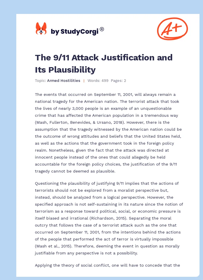 The 9/11 Attack Justification and Its Plausibility. Page 1