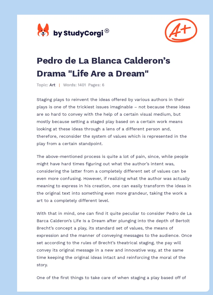 Pedro de La Blanca Calderon’s Drama "Life Are a Dream". Page 1