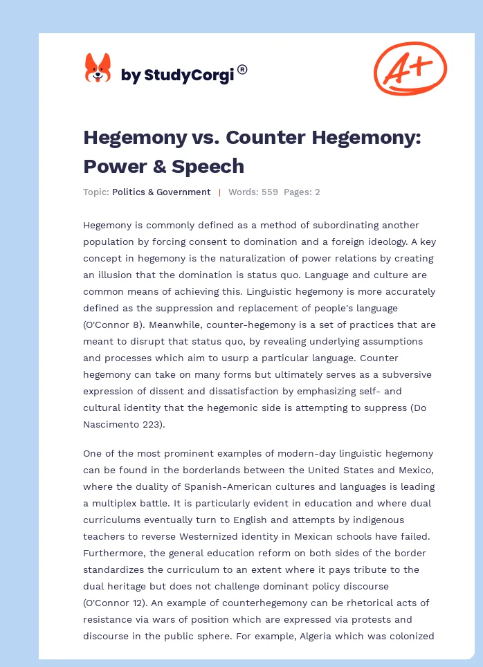Hegemony vs. Counter Hegemony: Power & Speech. Page 1