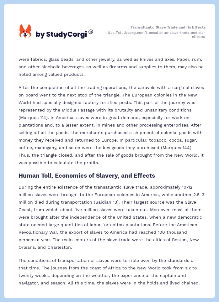 Transatlantic Slave Trade and Its Effects. Page 2