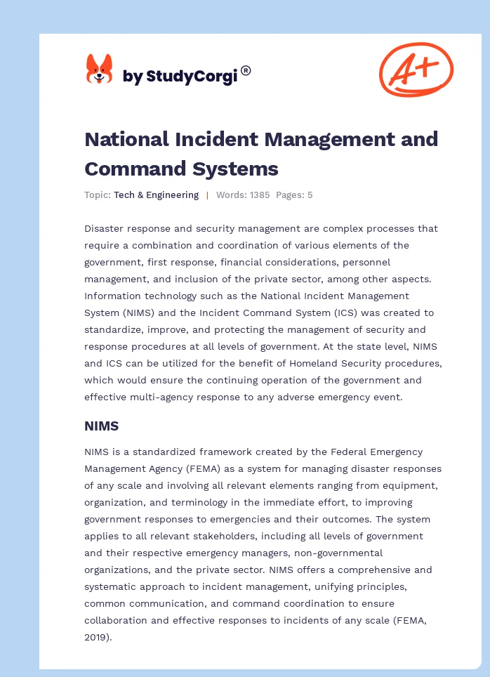 National Incident Management and Command Systems. Page 1