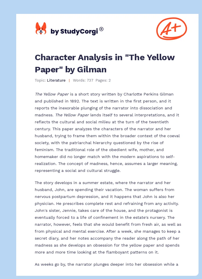 Character Analysis in "The Yellow Paper" by Gilman. Page 1