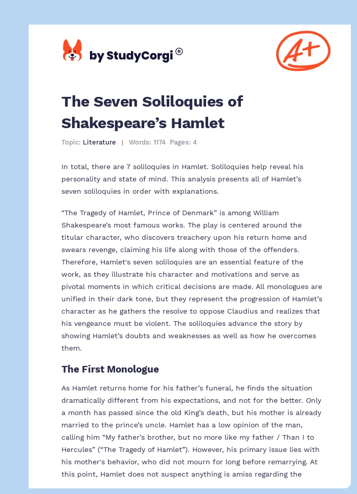 The Seven Soliloquies of Shakespeare’s Hamlet. Page 1