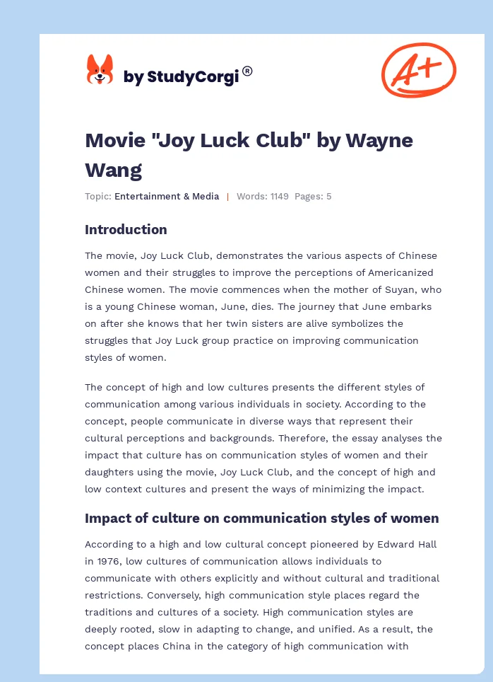 Movie "Joy Luck Club" by Wayne Wang. Page 1