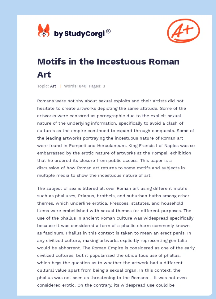 Motifs in the Incestuous Roman Art. Page 1