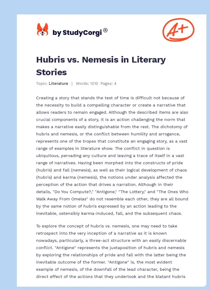 Hubris vs. Nemesis in Literary Stories. Page 1