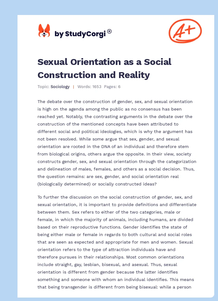 Sexual Orientation as a Social Construction and Reality. Page 1