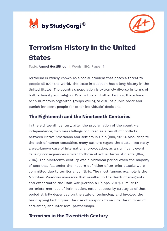 Terrorism History in the United States. Page 1