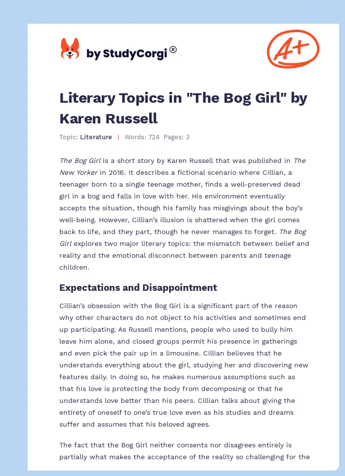 Literary Topics in "The Bog Girl" by Karen Russell. Page 1
