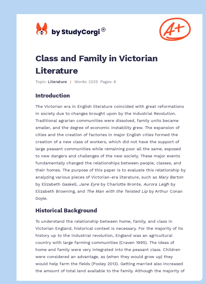 Class and Family in Victorian Literature. Page 1