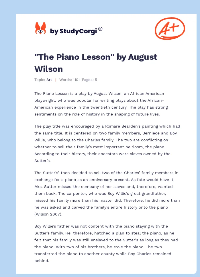 "The Piano Lesson" by August Wilson. Page 1
