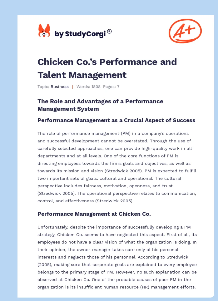 Chicken Co.’s Performance and Talent Management. Page 1