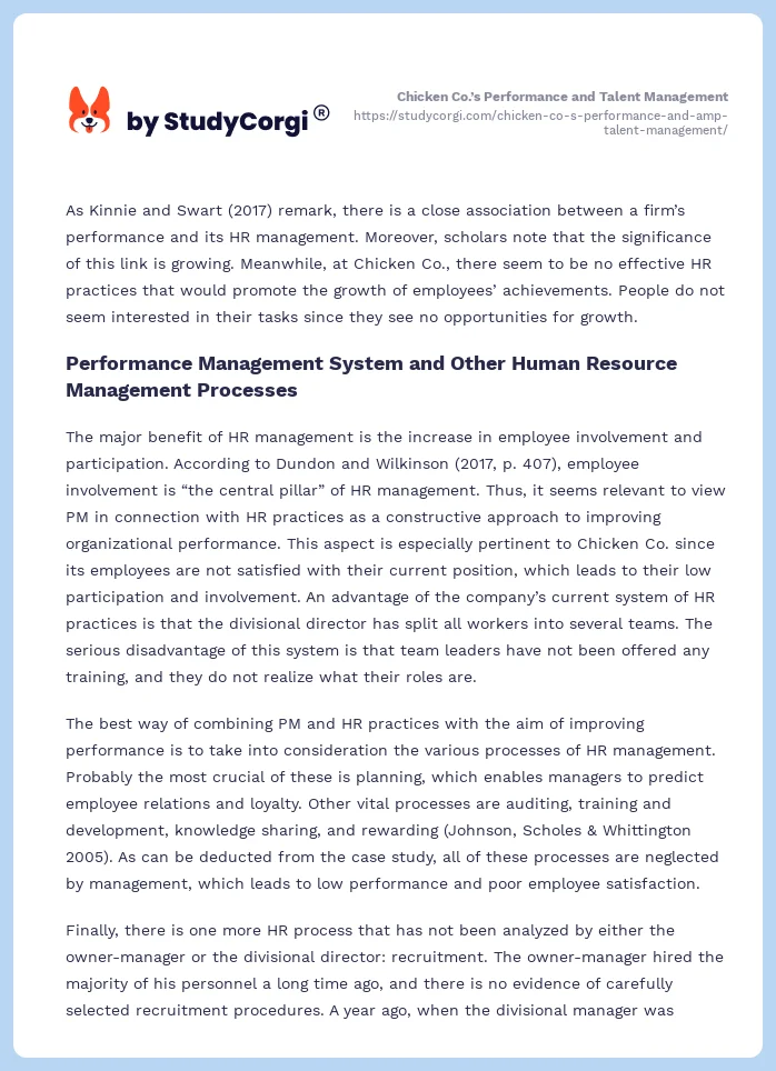 Chicken Co.’s Performance and Talent Management. Page 2