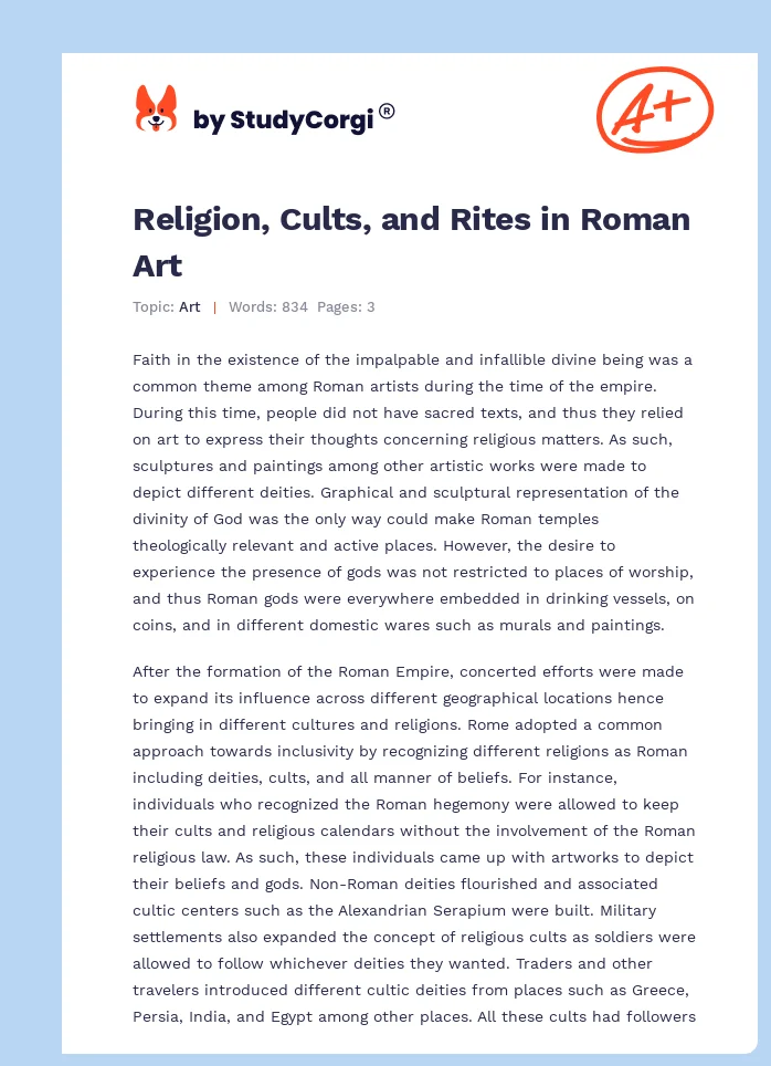Religion, Cults, and Rites in Roman Art. Page 1