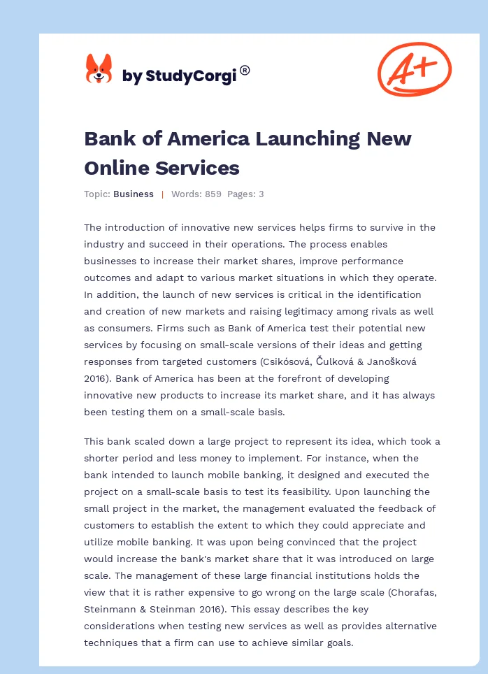 Bank of America Launching New Online Services. Page 1