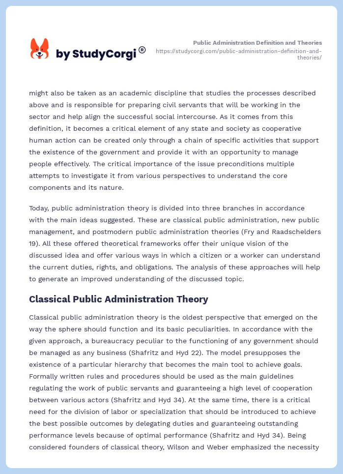 Public Administration Definition and Theories. Page 2