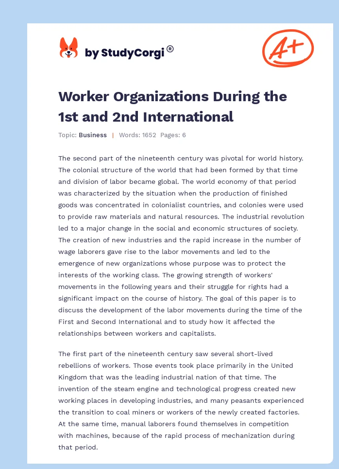 Worker Organizations During the 1st and 2nd International. Page 1