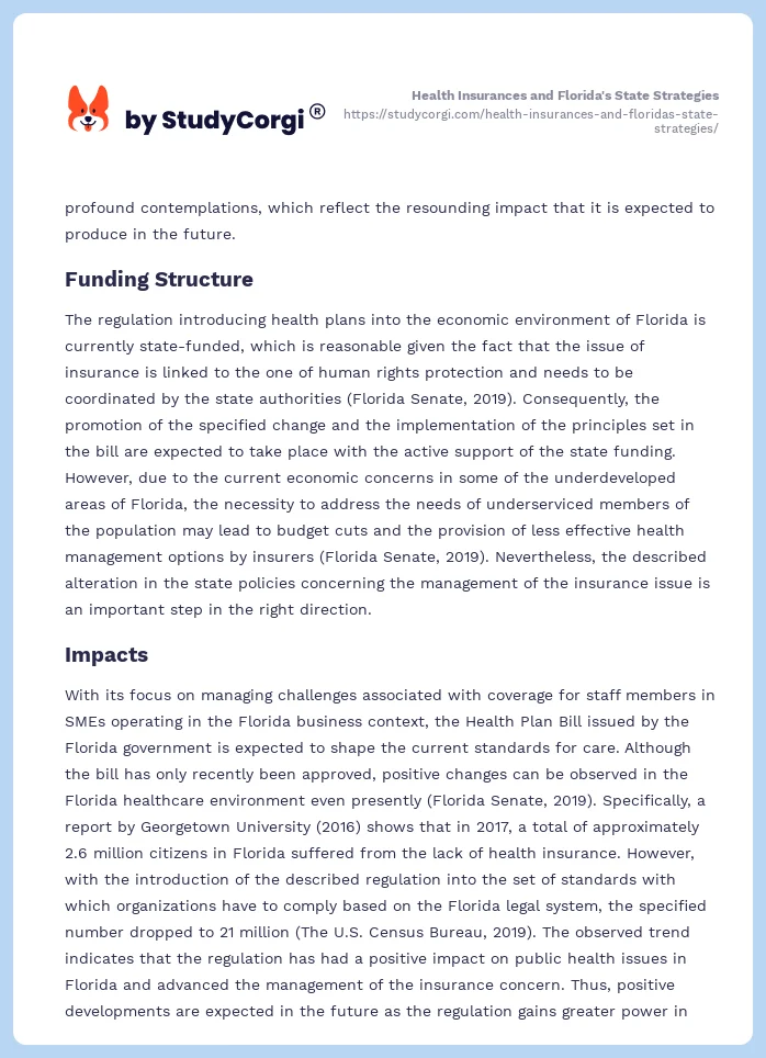 Health Insurances and Florida's State Strategies. Page 2