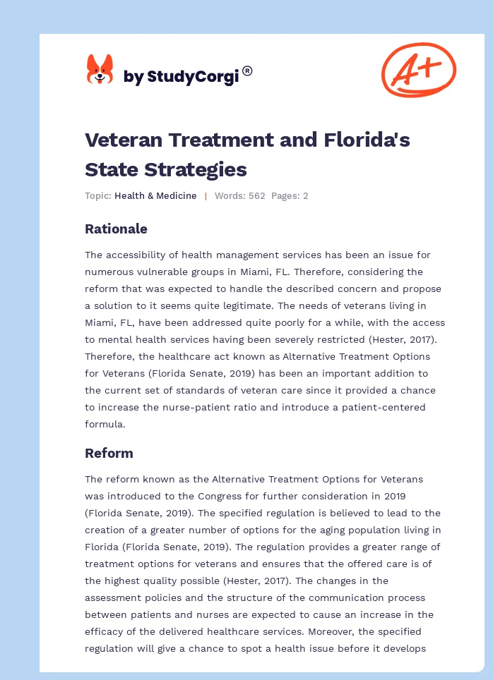 Veteran Treatment and Florida's State Strategies. Page 1