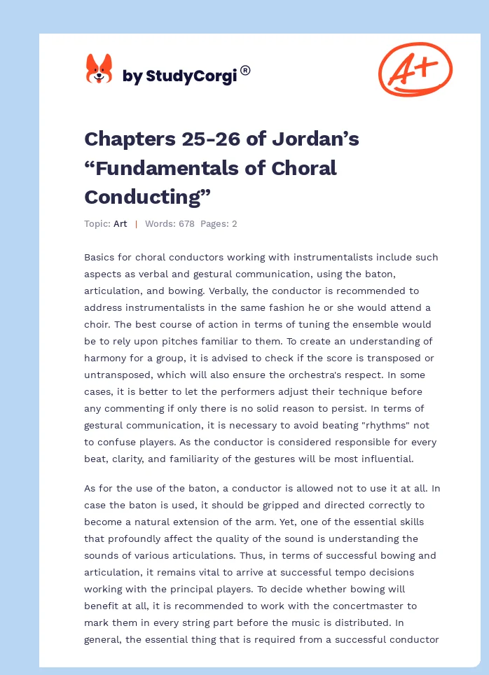 Chapters 25-26 of Jordan’s “Fundamentals of Choral Conducting”. Page 1