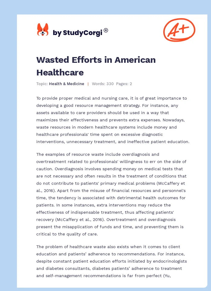 Wasted Efforts in American Healthcare. Page 1