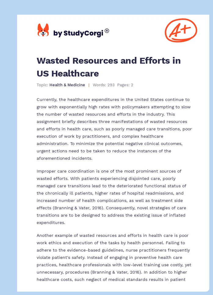 Wasted Resources and Efforts in US Healthcare. Page 1