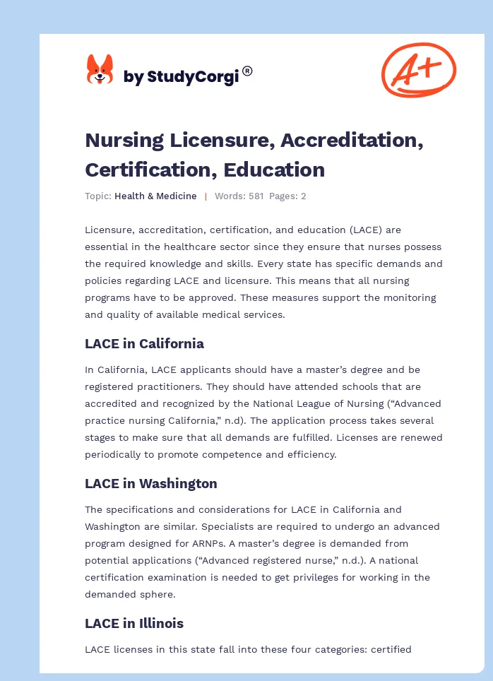 Nursing Licensure, Accreditation, Certification, Education. Page 1