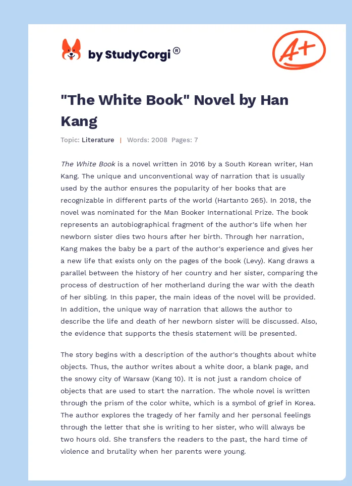 "The White Book" Novel by Han Kang. Page 1