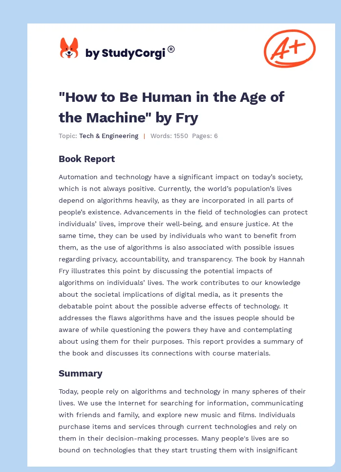 "How to Be Human in the Age of the Machine" by Fry. Page 1