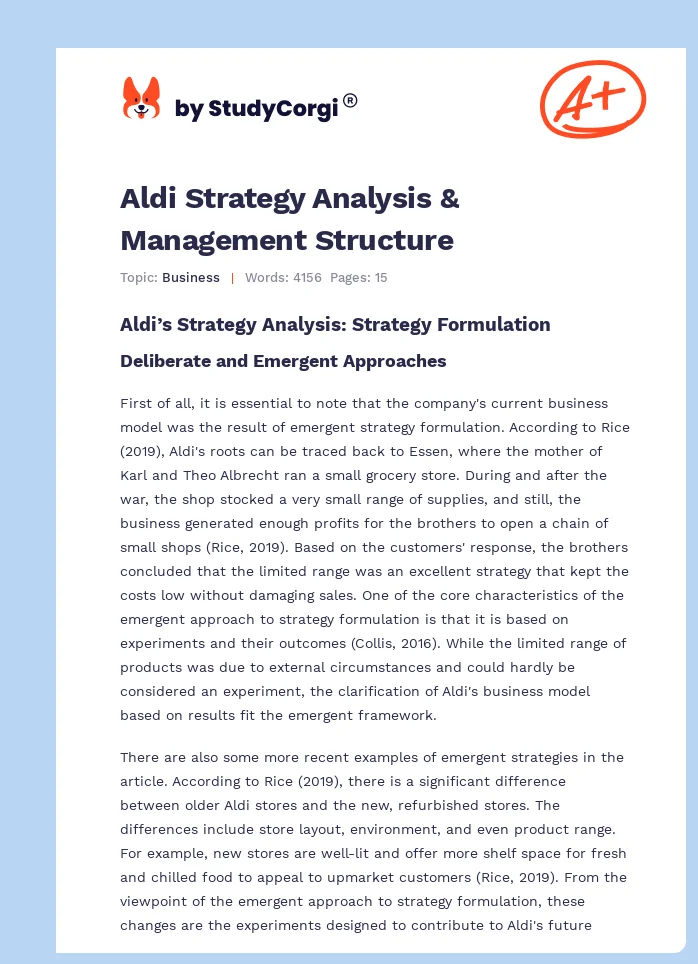 Aldi Strategy Analysis & Management Structure. Page 1