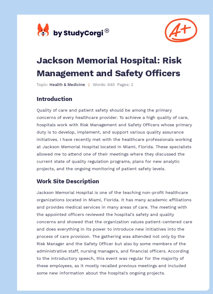 Jackson Memorial Hospital: Risk Management and Safety Officers. Page 1