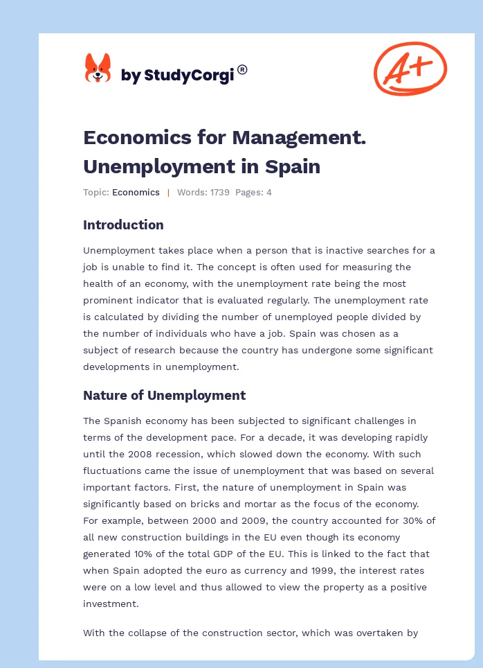 Economics for Management. Unemployment in Spain. Page 1