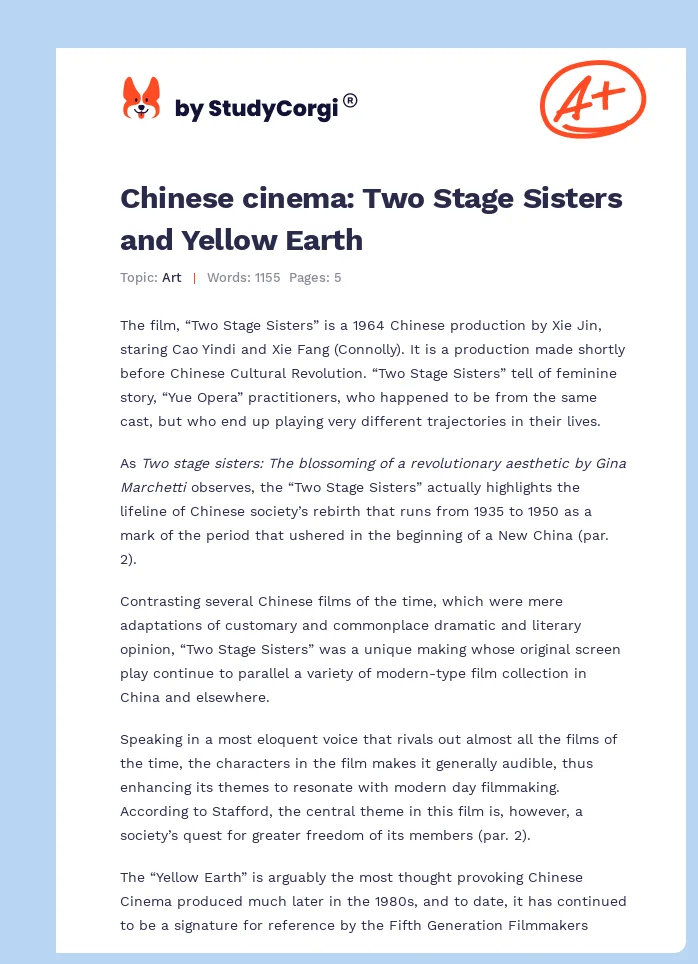 Chinese cinema: Two Stage Sisters and Yellow Earth. Page 1