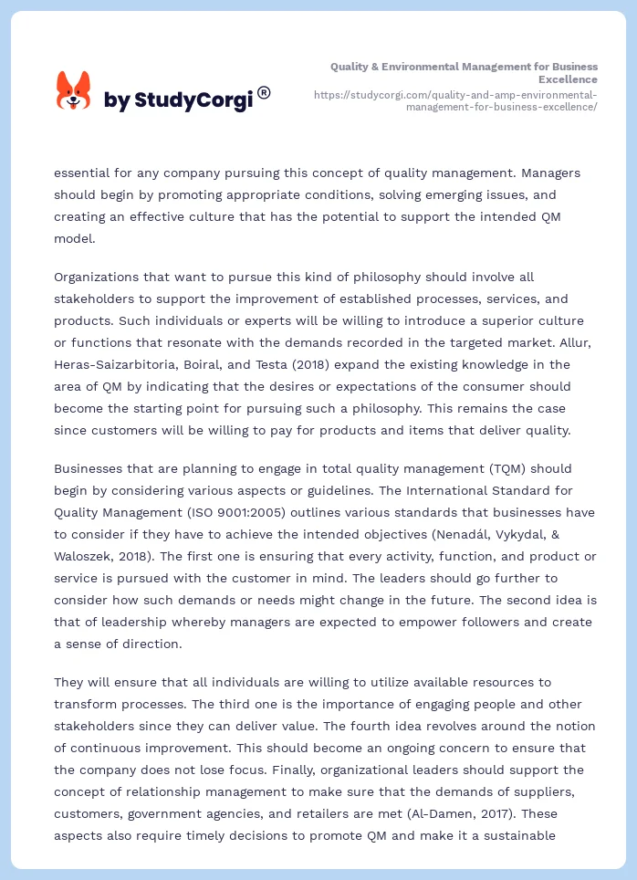 Quality & Environmental Management for Business Excellence. Page 2