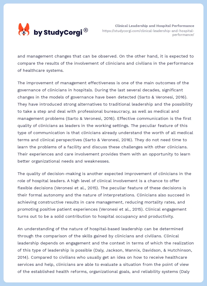 Clinical Leadership and Hospital Performance. Page 2
