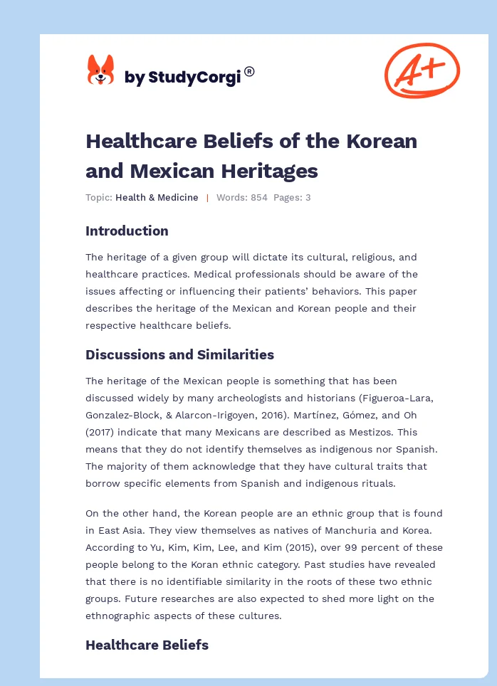 Healthcare Beliefs of the Korean and Mexican Heritages. Page 1