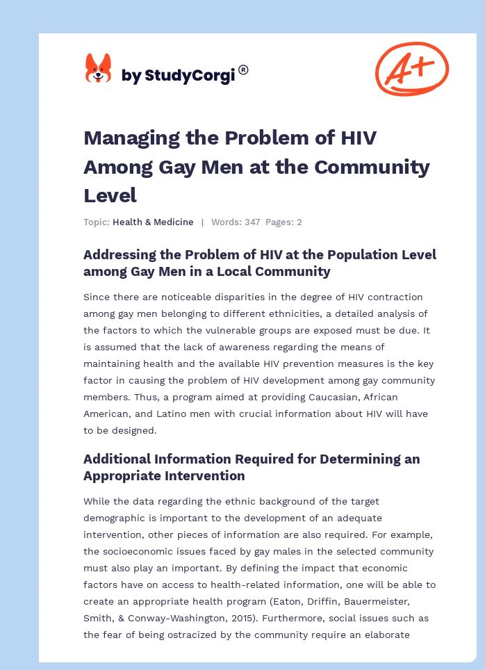 Managing the Problem of HIV Among Gay Men at the Community Level. Page 1