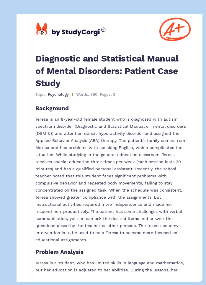Diagnostic and Statistical Manual of Mental Disorders: Patient Case Study. Page 1