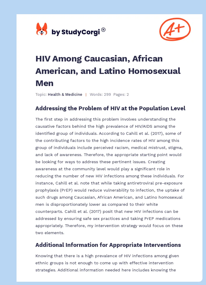 HIV Among Caucasian, African American, and Latino Homosexual Men. Page 1