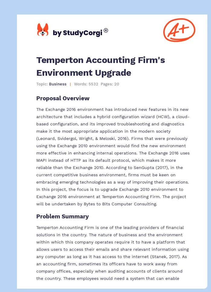 Temperton Accounting Firm's Environment Upgrade. Page 1