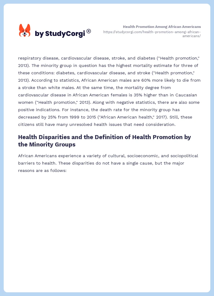 Health Promotion Among African Americans. Page 2