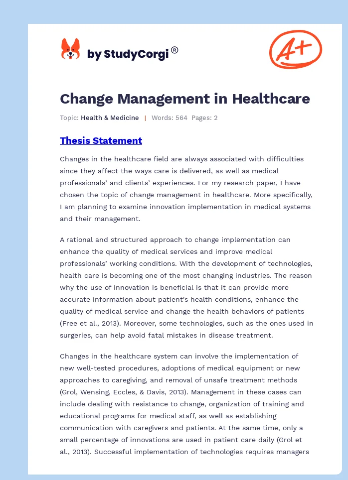 Change Management in Healthcare. Page 1