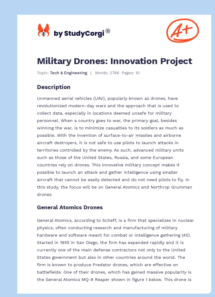 Military Drones: Innovation Project. Page 1